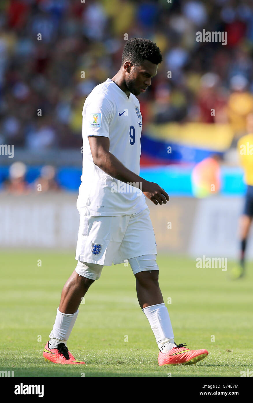 England's Daniel Sturridge looks dejected after the final whistle during the FIFA World Cup, Group D match at the Estadio Mineirao, Belo Horizonte, Brazil. Stock Photo