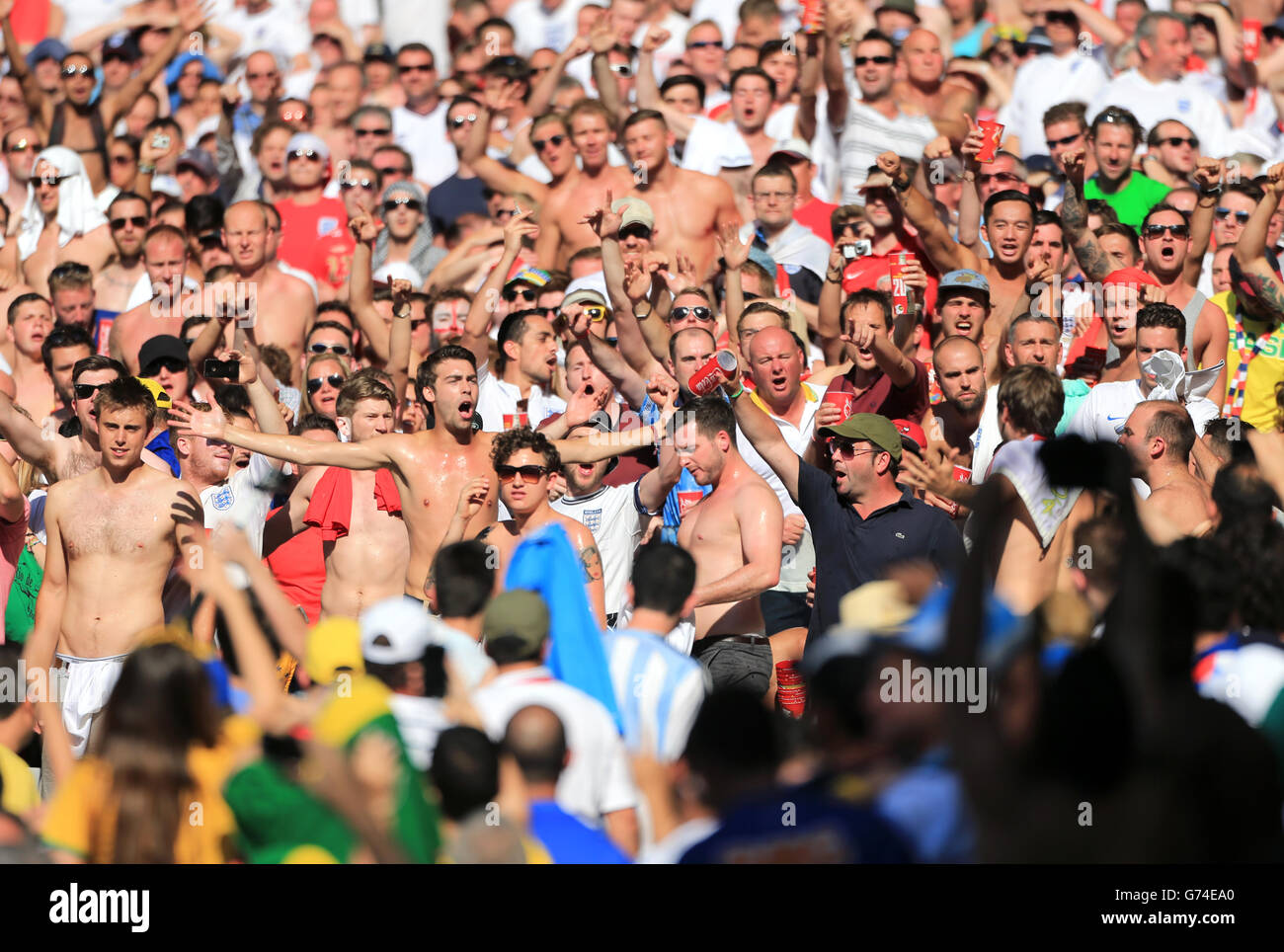 England fans after the final whistle during the FIFA World Cup, Group D match at the Estadio Mineirao, Belo Horizonte, Brazil. Stock Photo