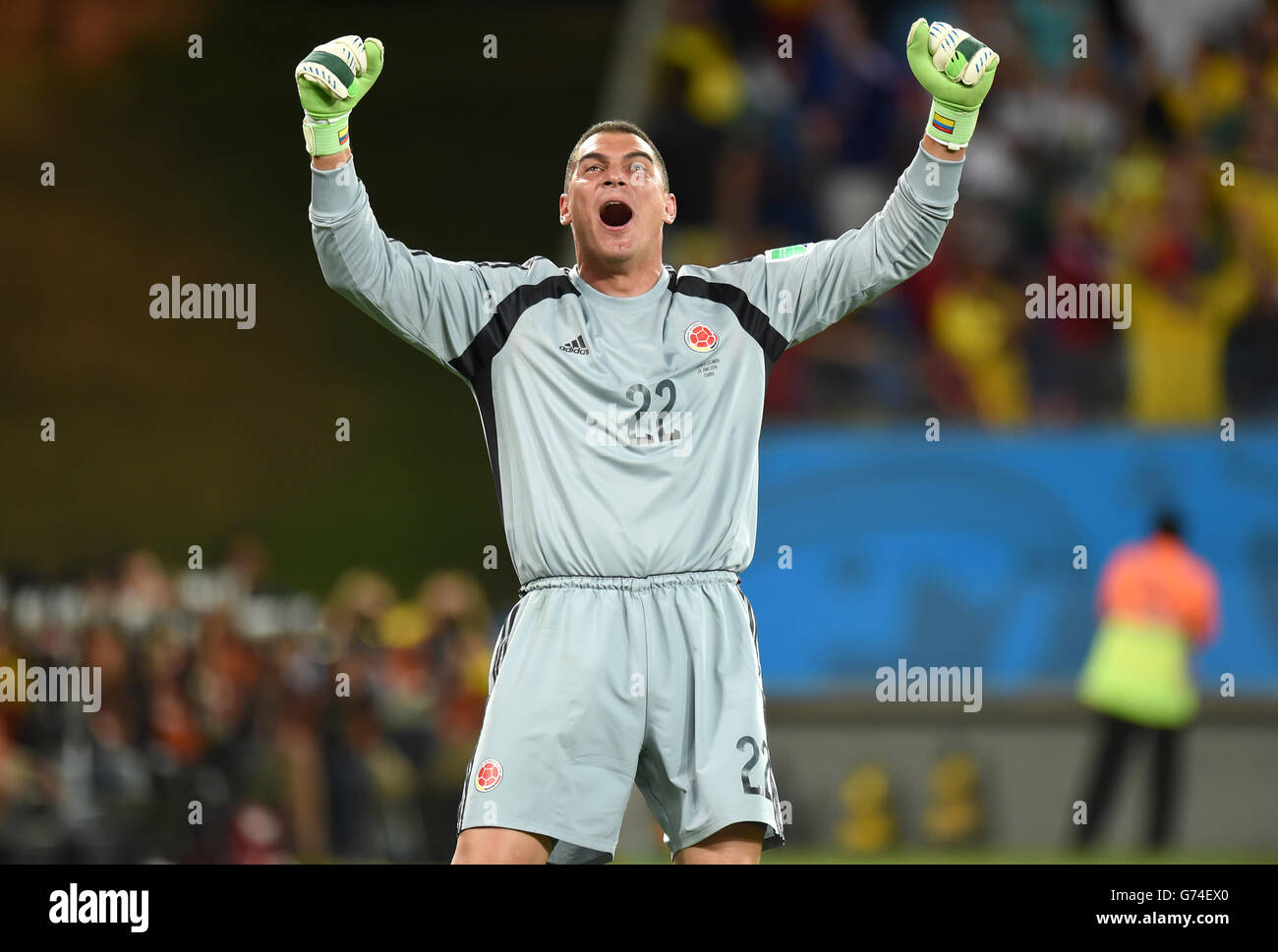 Soccer - FIFA World Cup 2014 - Group C - Japan v Colombia - Arena Pantanal. Colombia Goalkeeper Faryd Mondragon who is the oldest player to ever compete in a world cup final. Stock Photo
