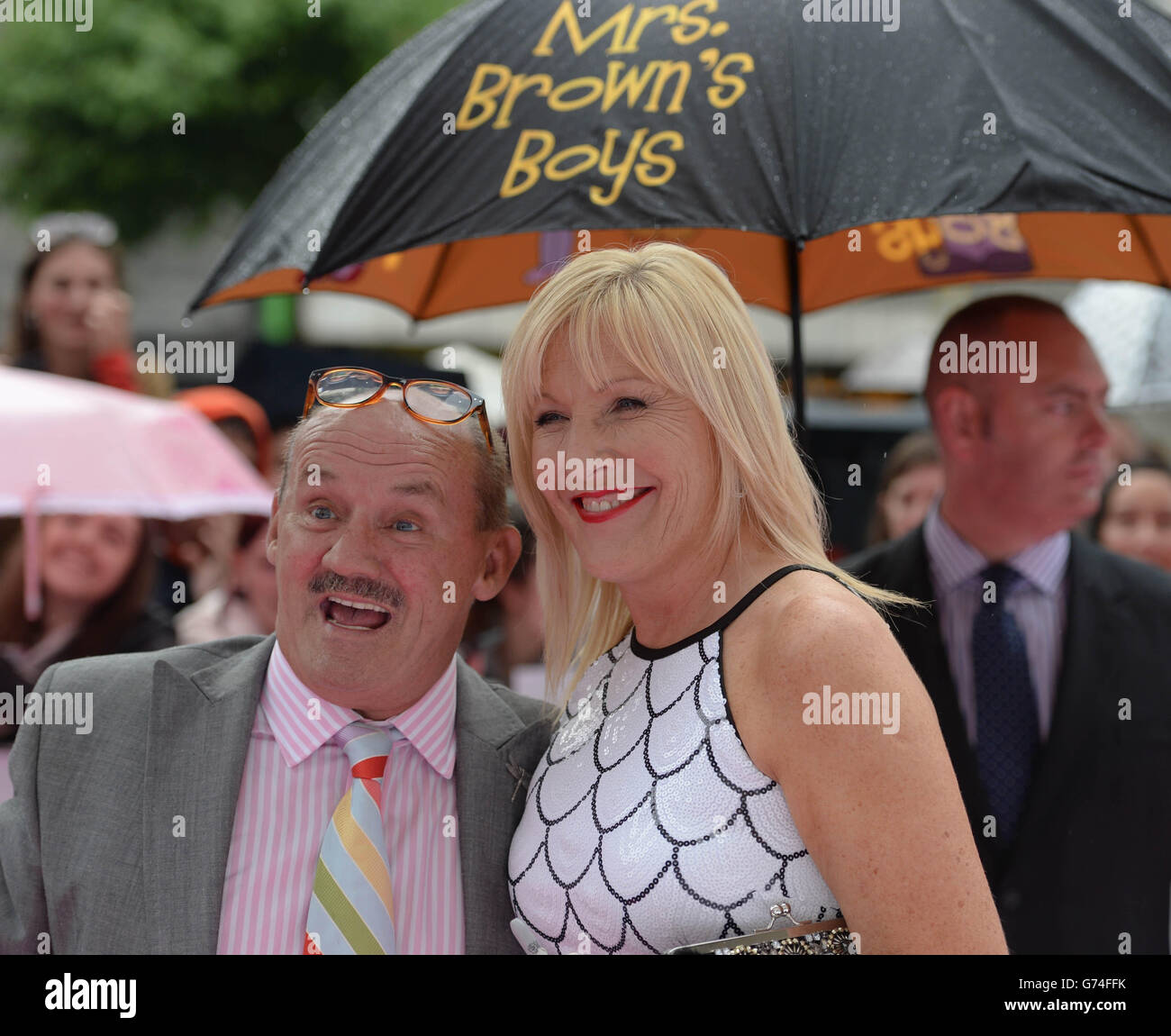 Brendan O'Carroll and Jennifer Gibney attending the world premiere of Mrs Brown's Boys D'Movie at the Savoy Cinema in O'Connell Street, Dublin. PRESS ASSOCIATION Photo. Picture date: Wednesday June 25, 2014. Photo credit should read: Artur Widak/PA Wire Stock Photo