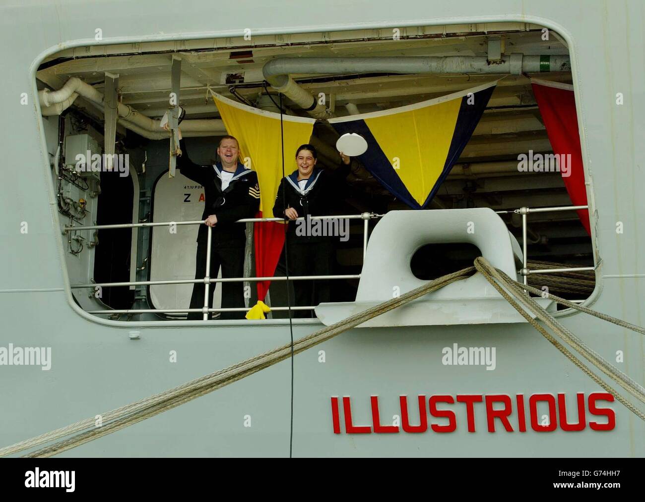 New crew board HMS Illustrious , as part of the 550 crew on the ...