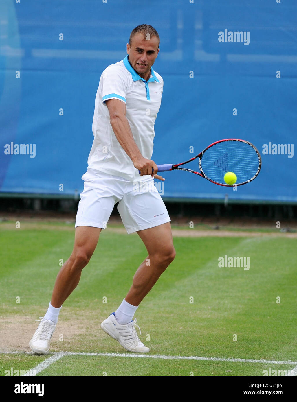 Romania's Marius Copil in action against Great Britain's Marcus Willis during the AEGON Nottingham Challenge at The Nottingham Tennis Centre, Nottingham. Stock Photo