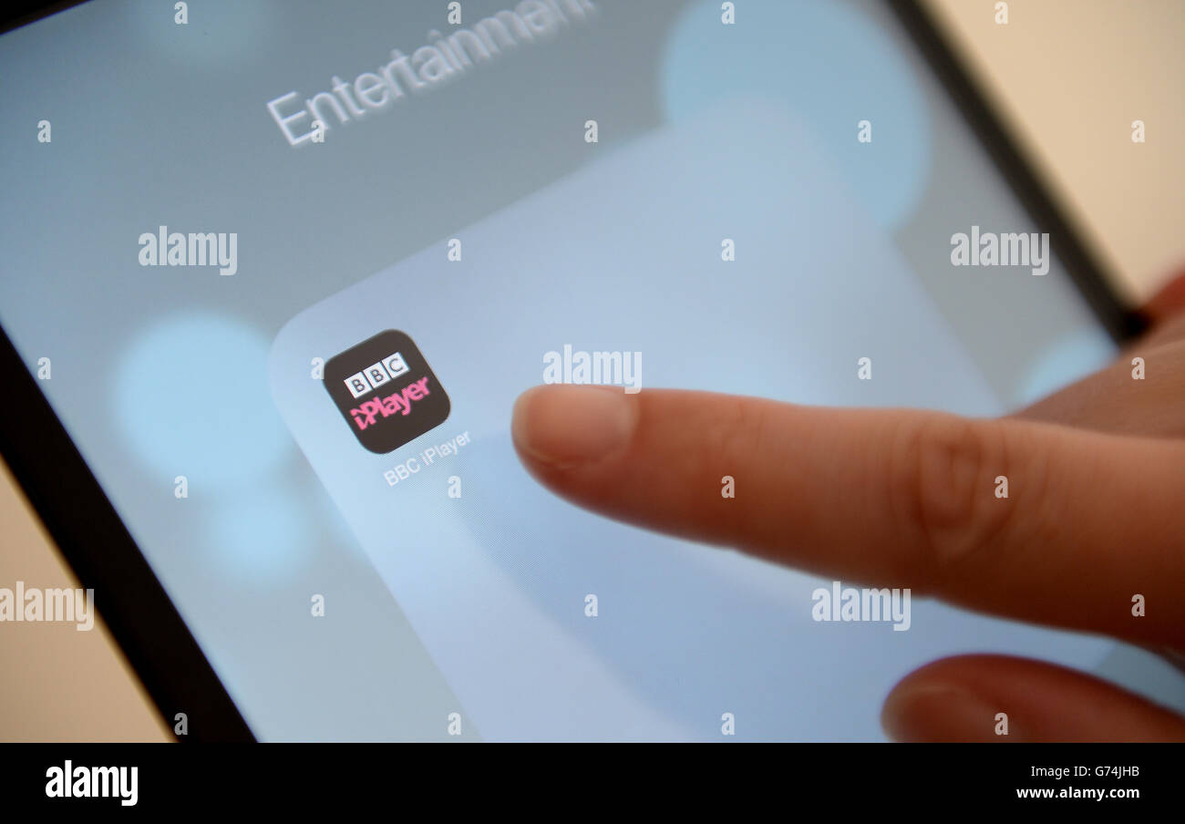 App Stock. The BBC iPlayer App is used on an Apple iPad mini Stock Photo