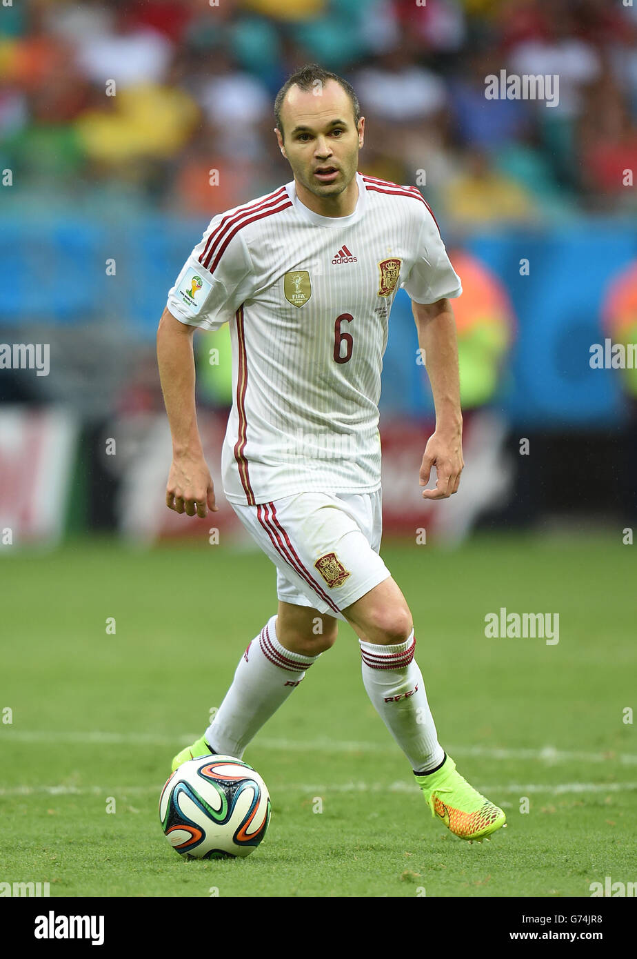 Soccer - FIFA World Cup 2014 - Group B - Spain v Netherlands - Arena Fonte Nova. Andres Iniesta, Spain Stock Photo
