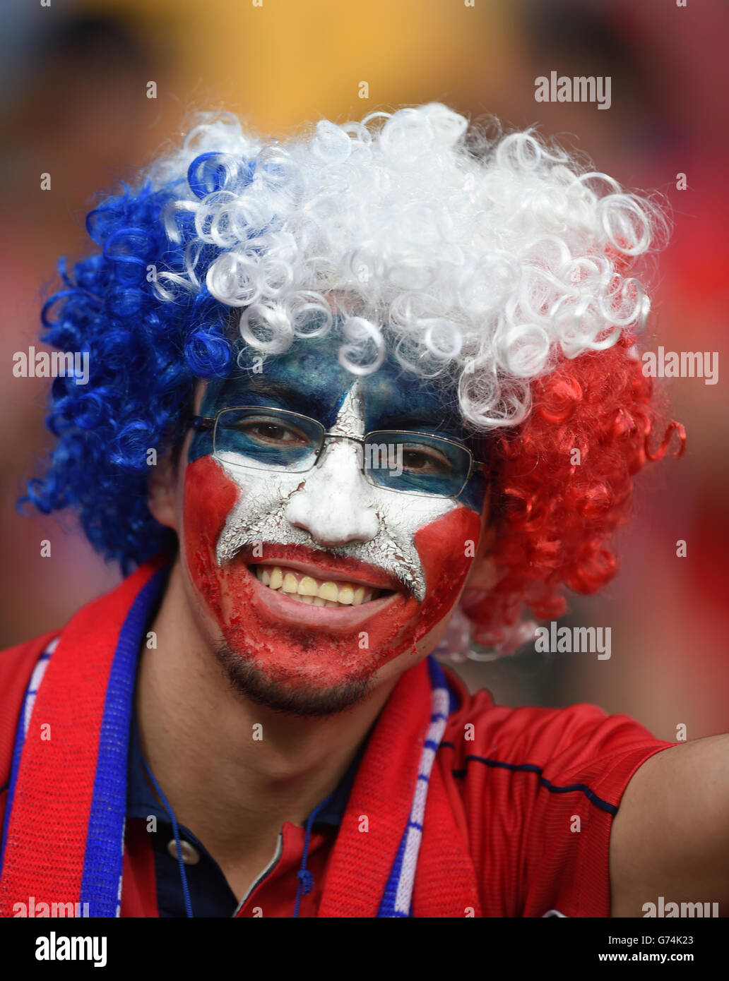 Chile fans show their support in the stands before kick-off. Stock Photo