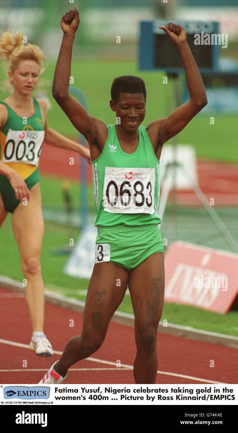 Commonwealth Games Auckland-Athletics. Fatima Yusuf, Nigeria celebrates taking gold in the women's 400m ... Picture by Ross Kinnaird/EMPICS Stock Photo