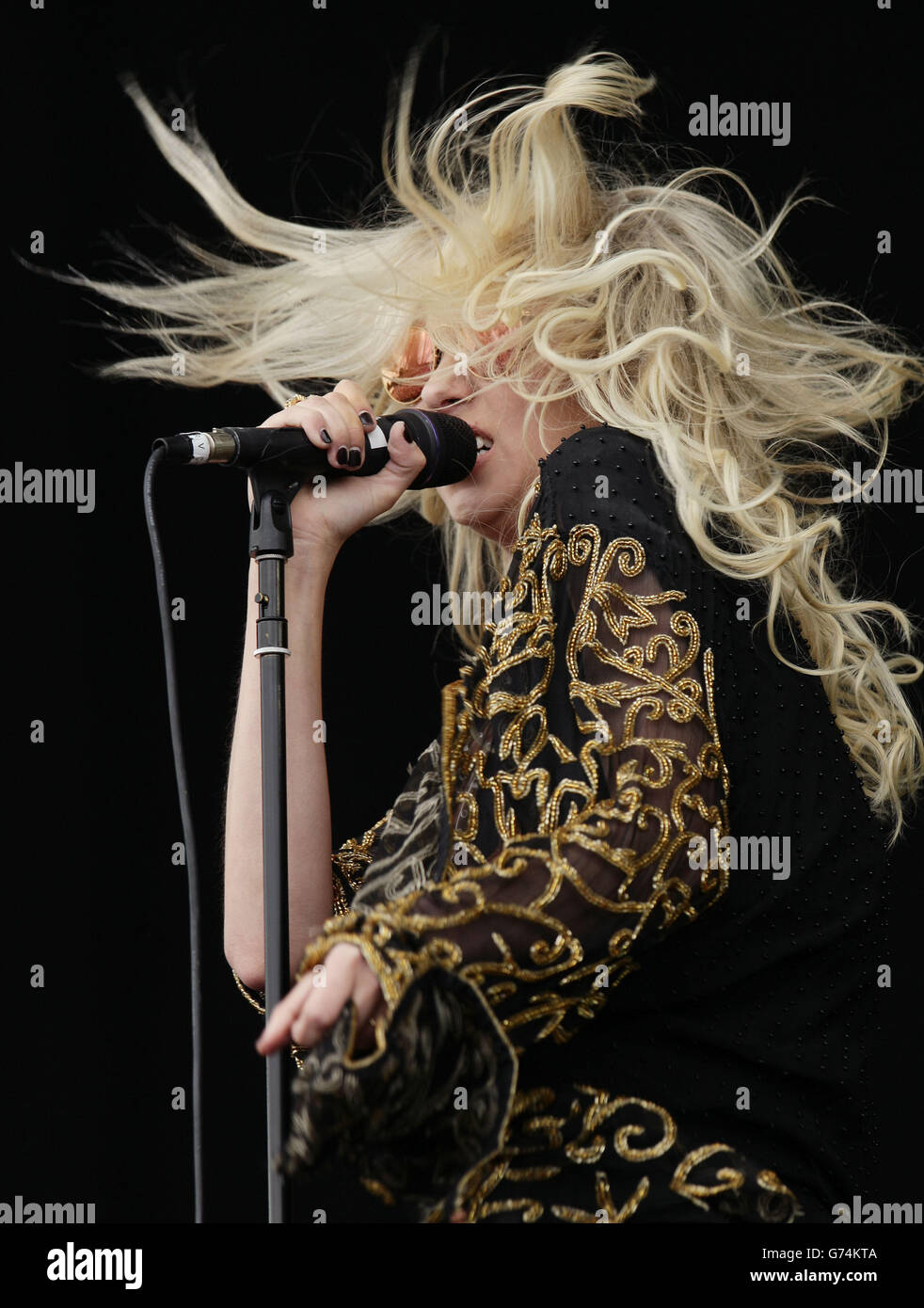 Taylor Momsen of The Pretty Reckless performing on the Main Stage at the Isle of Wight Festival, in Seaclose Park, Newport, Isle of Wight. Stock Photo