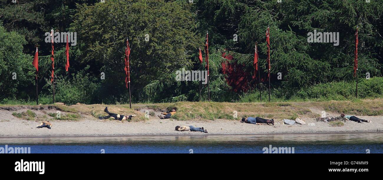 Fake bodies are seen during filming of the History Channel series