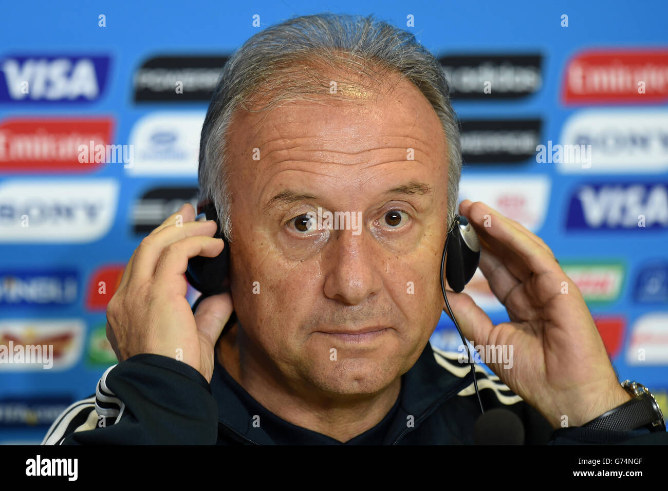 Japan manager Alberto Zaccheroni during a press conference at Arena das Dunas in Natal Stock Photo