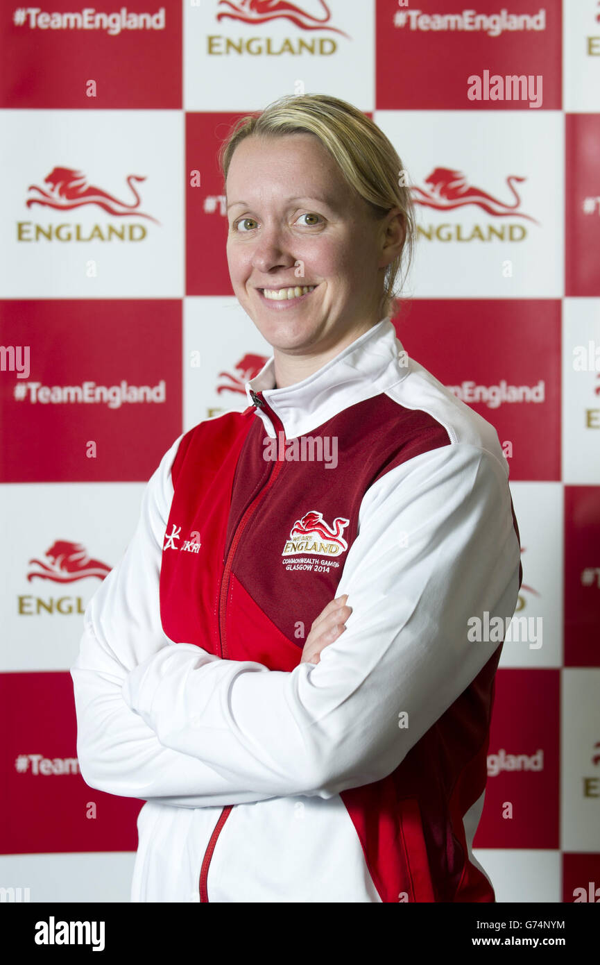 Team England swimming coach Mel Marshall during a kitting out session at St George's Park, Burton ahead of the 2014 Commonwealth Games Stock Photo