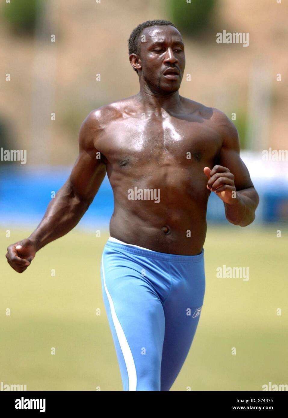 Linford Christie TeamGB Olympic Holding Camp. Sprint coach Linford Christie trains during the TeamGB Olympic Holding Camp in Paphos, Cyprus. Stock Photo