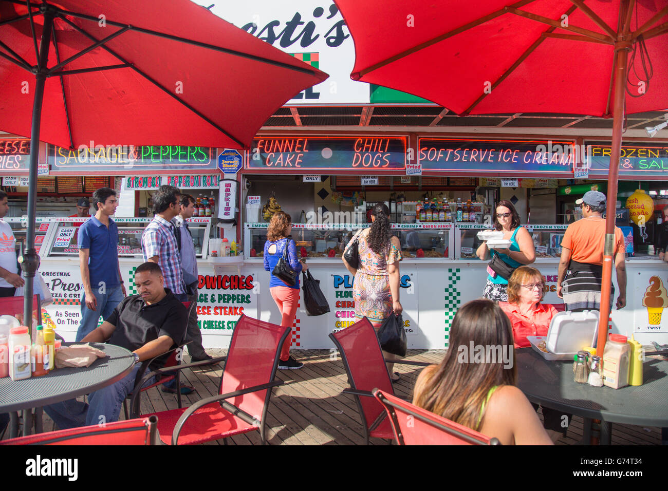 View of food concession stand along the boardwalk at Atlantic City with