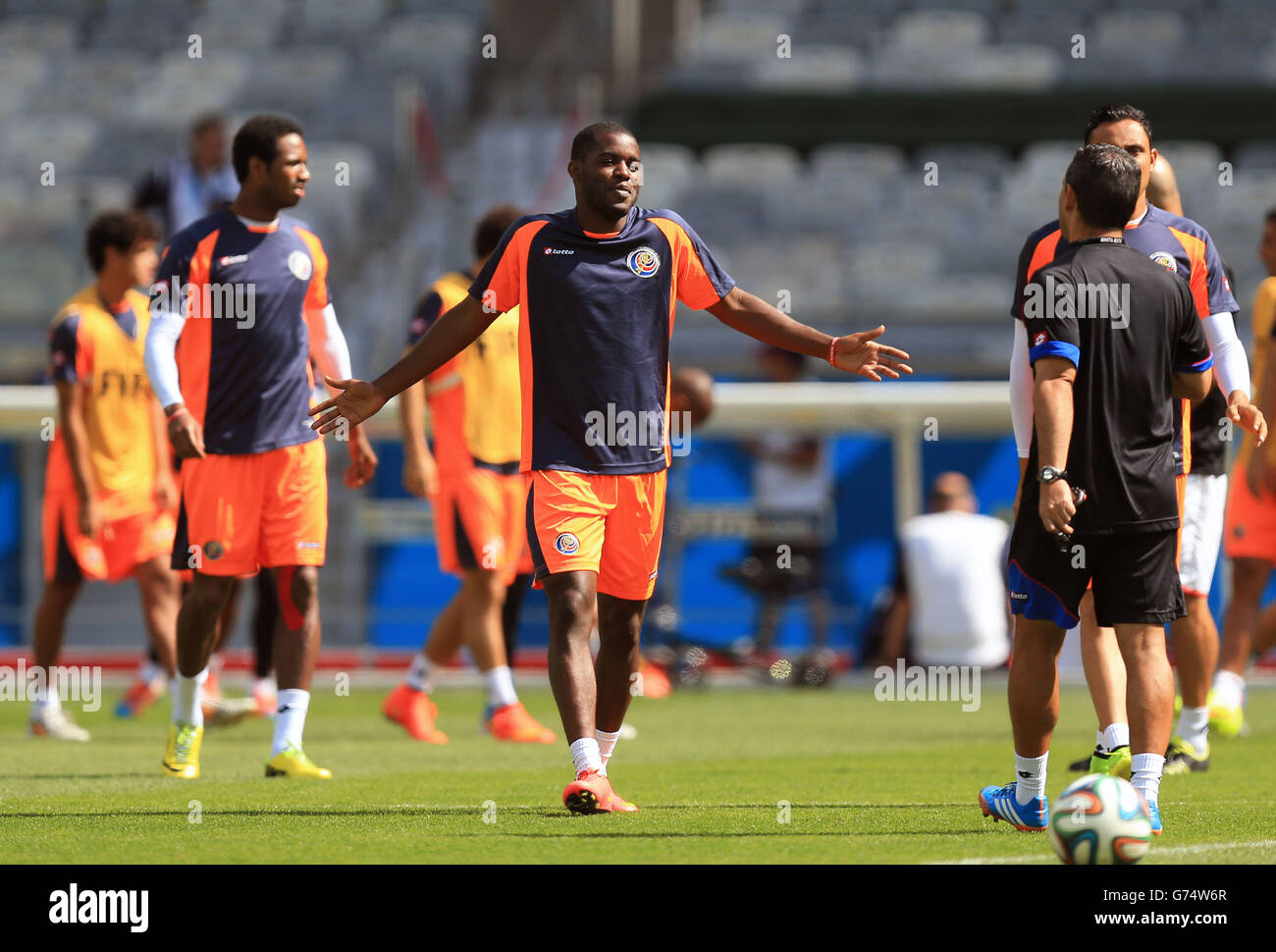 Costa Rica's Joel Campbell during a training session at the Estadio Mineirao, Belo Horizonte, Brazil. PRESS ASSOCIATION Photo. Picture date: Monday June 23, 2014. See PA Story SOCCER Costa Rica. Photo credit should read: Mike Egerton/PA Wire. RESTRICTIONS: Editorial use only. No commercial use. No use with any unofficial 3rd party logos. No manipulation of images. No video emulation Stock Photo