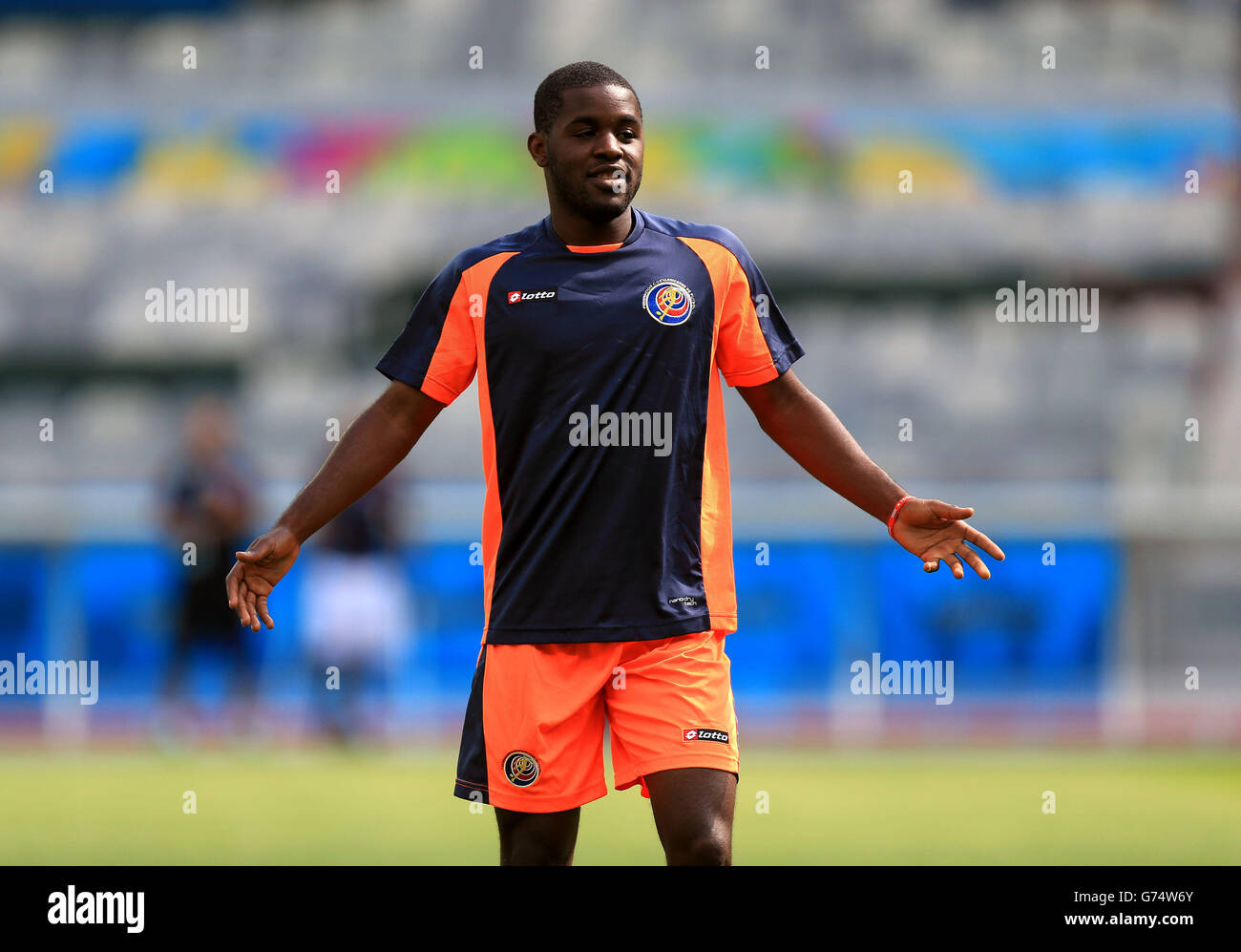 Costa Rica's Joel Campbell during a training session at the Estadio Mineirao, Belo Horizonte, Brazil. PRESS ASSOCIATION Photo. Picture date: Monday June 23, 2014. See PA Story SOCCER Costa Rica. Photo credit should read: Mike Egerton/PA Wire. RESTRICTIONS: No commercial use. No use with any unofficial 3rd party logos. No manipulation of images. No video emulation Stock Photo