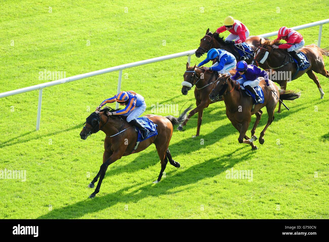 Table Rock and Joseph O'Brien on their way to victory in the Done Deal Handicap during the Dubai Duty Free Irish Derby at Curragh Racecourse, Co Kildare, Ireland. Stock Photo