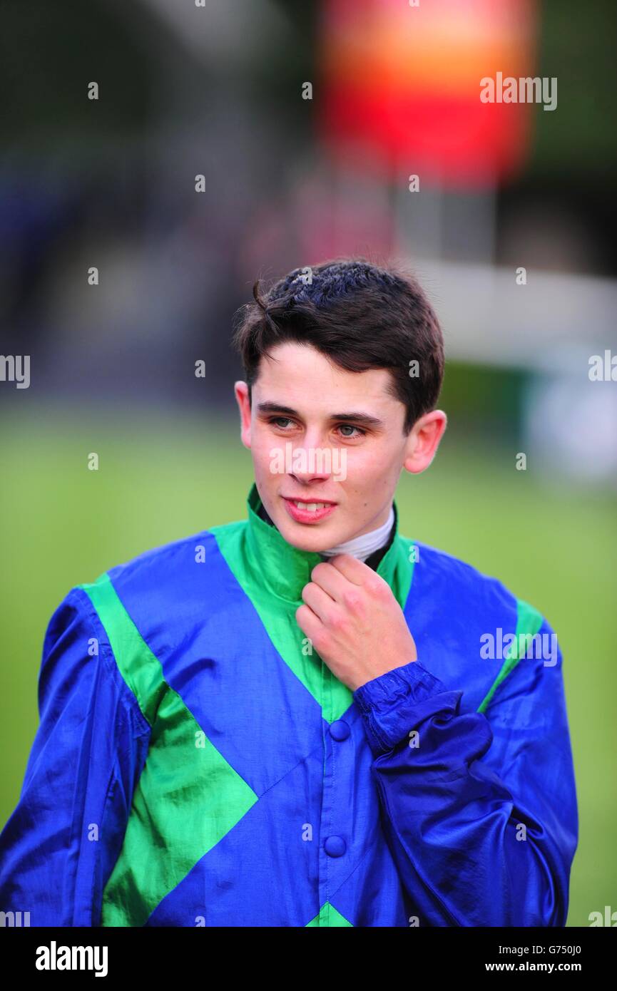 Ronan Whelan after he won the Done Deal Apprentice Derby on News At Six during the Dubai Duty Free Irish Derby at Curragh Racecourse, Co Kildare, Ireland. Stock Photo