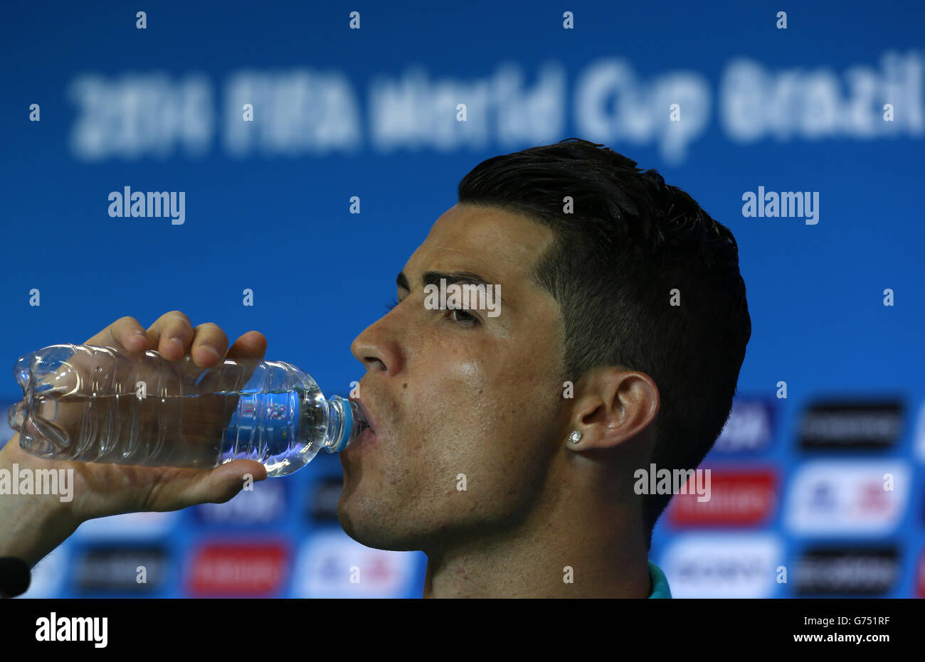 Portugal captain Cristiano Ronaldo during press conference ahead of Germany game in Salvador Stock Photo