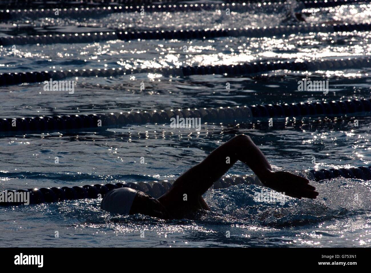 Britain's Olympic swimming team train in the outdoor pool at Coral