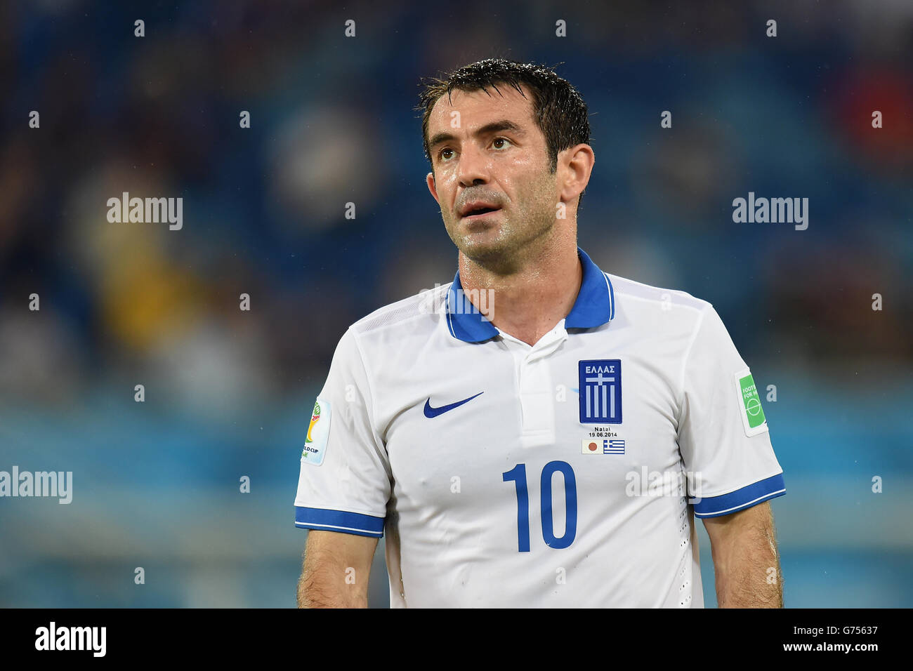 Soccer - FIFA World Cup 2014 - Group C - Japan v Greece - Estadio das Dunas. Georgios Karagounis, Greece Stock Photo