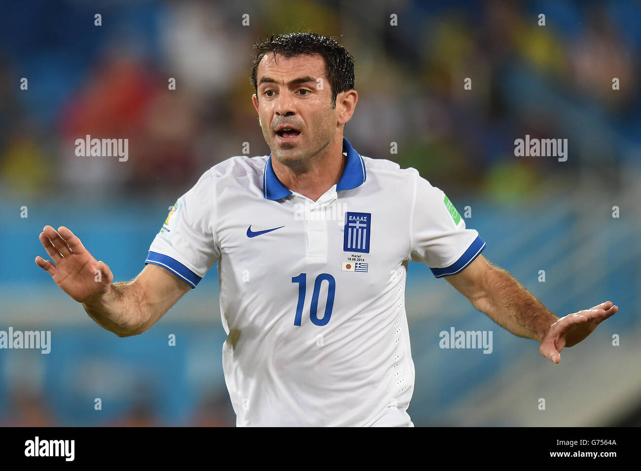 Soccer - FIFA World Cup 2014 - Group C - Japan v Greece - Estadio das Dunas. Georgios Karagounis, Greece Stock Photo