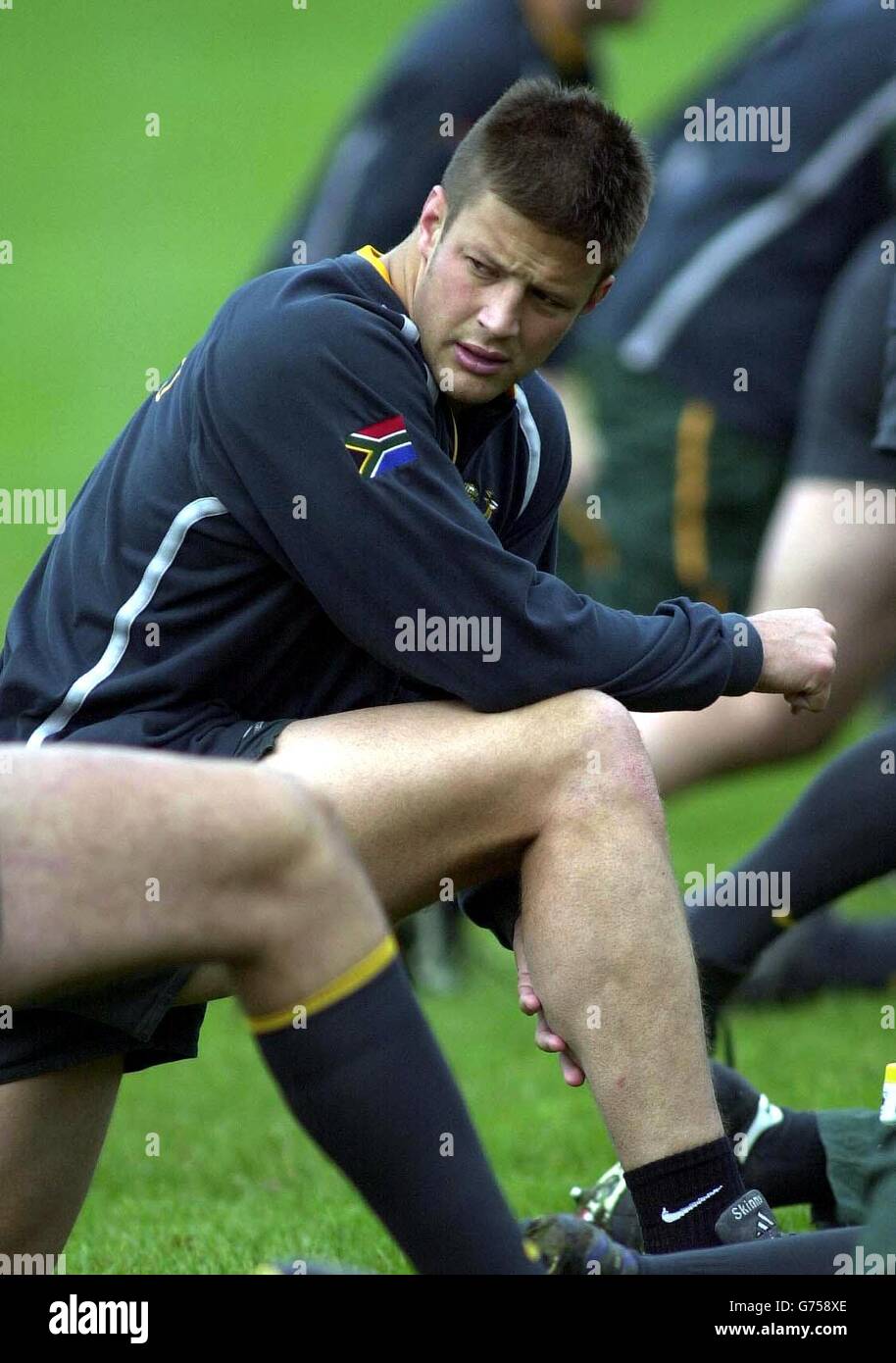 South African captain Bobby Skinstad training with the South Africa rugby squad at Isleworth, ahead of their International match against England at Twickenham. Stock Photo