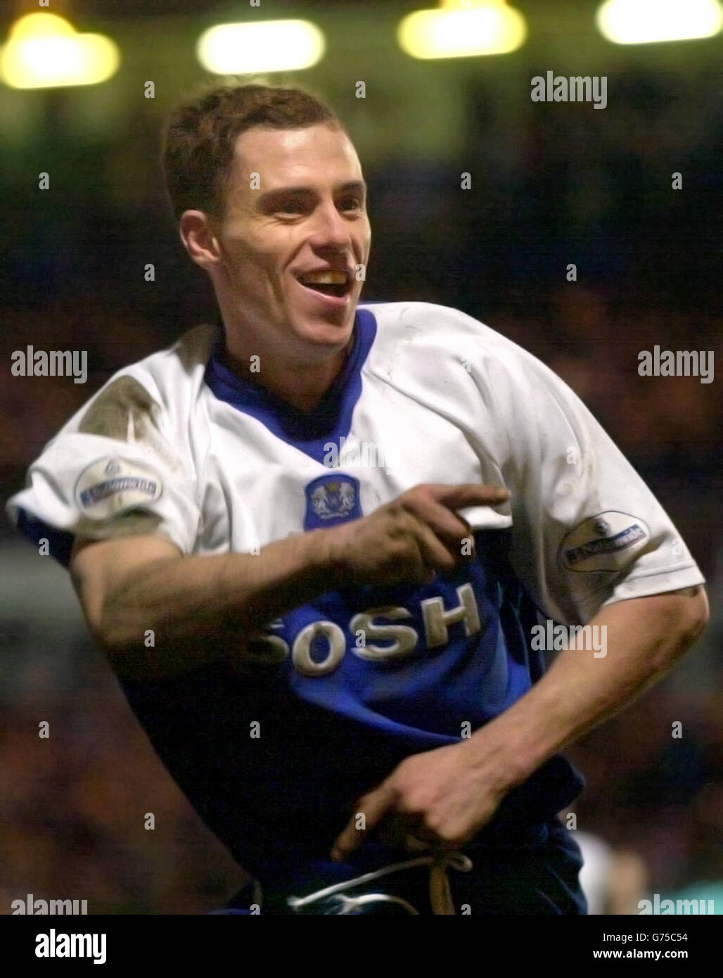 Peterborough's Dave Farrell celebrates after scoring the equaliser in the AXA FA Cup Fourth Round match against Newcastle United at London Road. Newcastle won the match 4-2. ** Stock Photo