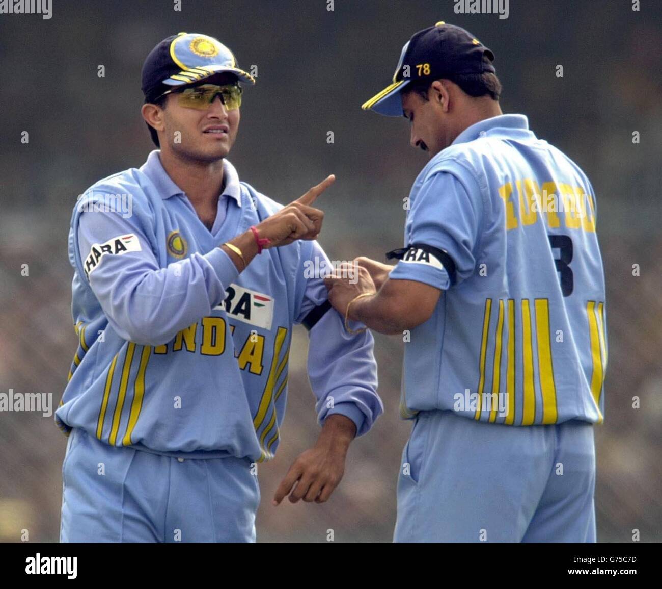Indian captain Sourav Ganguly (left) with Anil Kumble Stock Photo