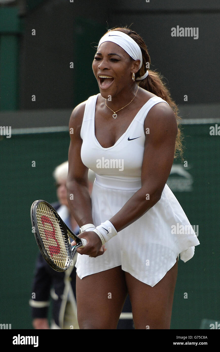 USA's Serena Williams reacts in her match against France's Alize