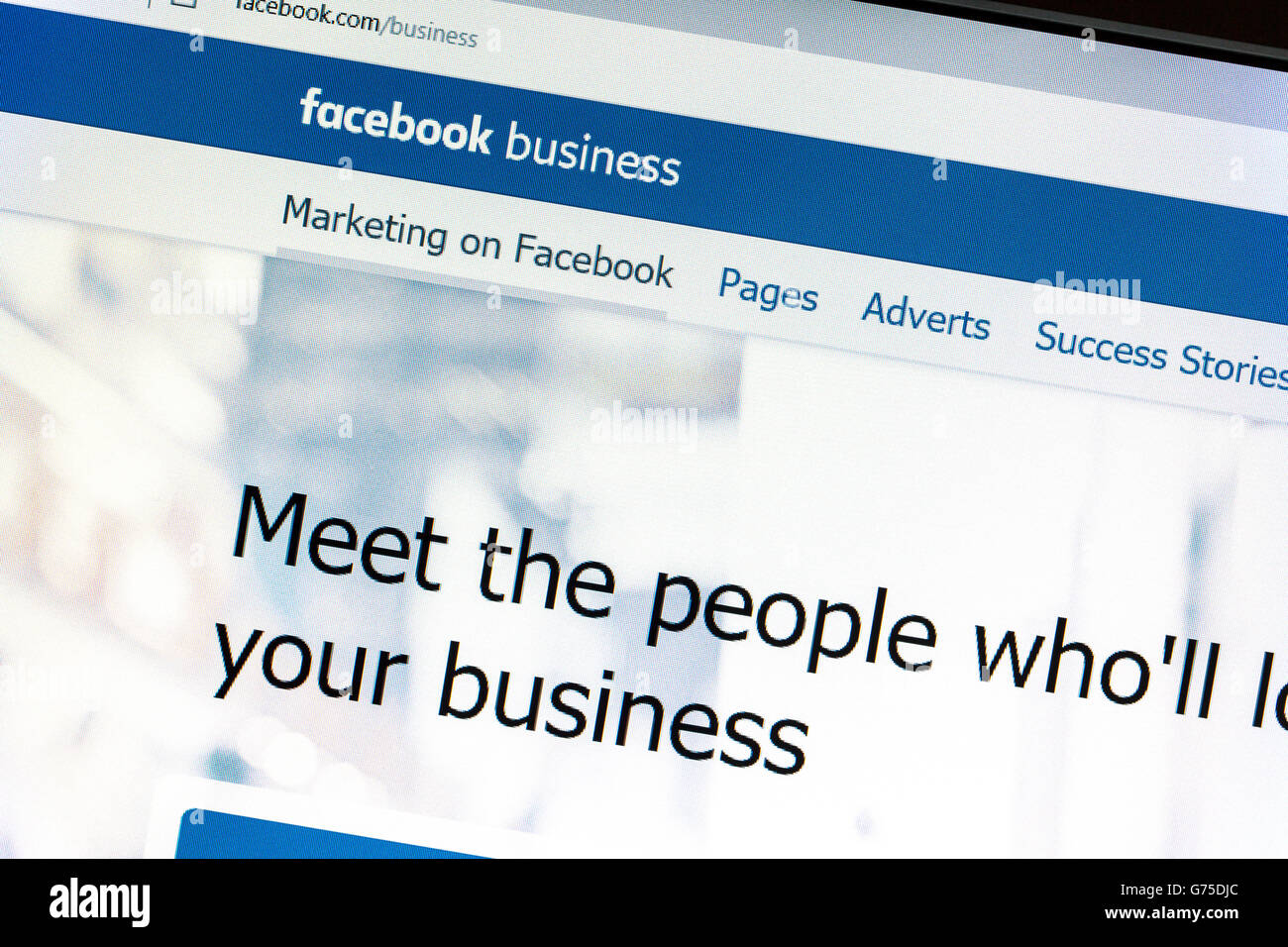 Facebook business website on a computer screen. Facebook is the biggest ...