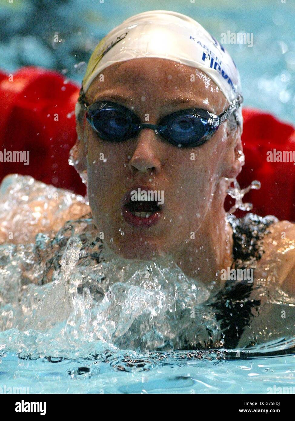 Great Britain's Karen Pickering after winning her heat of the 200m freestyle at the Commonwealth Games swimming trials, Aquatics Centre, Manchester. Stock Photo