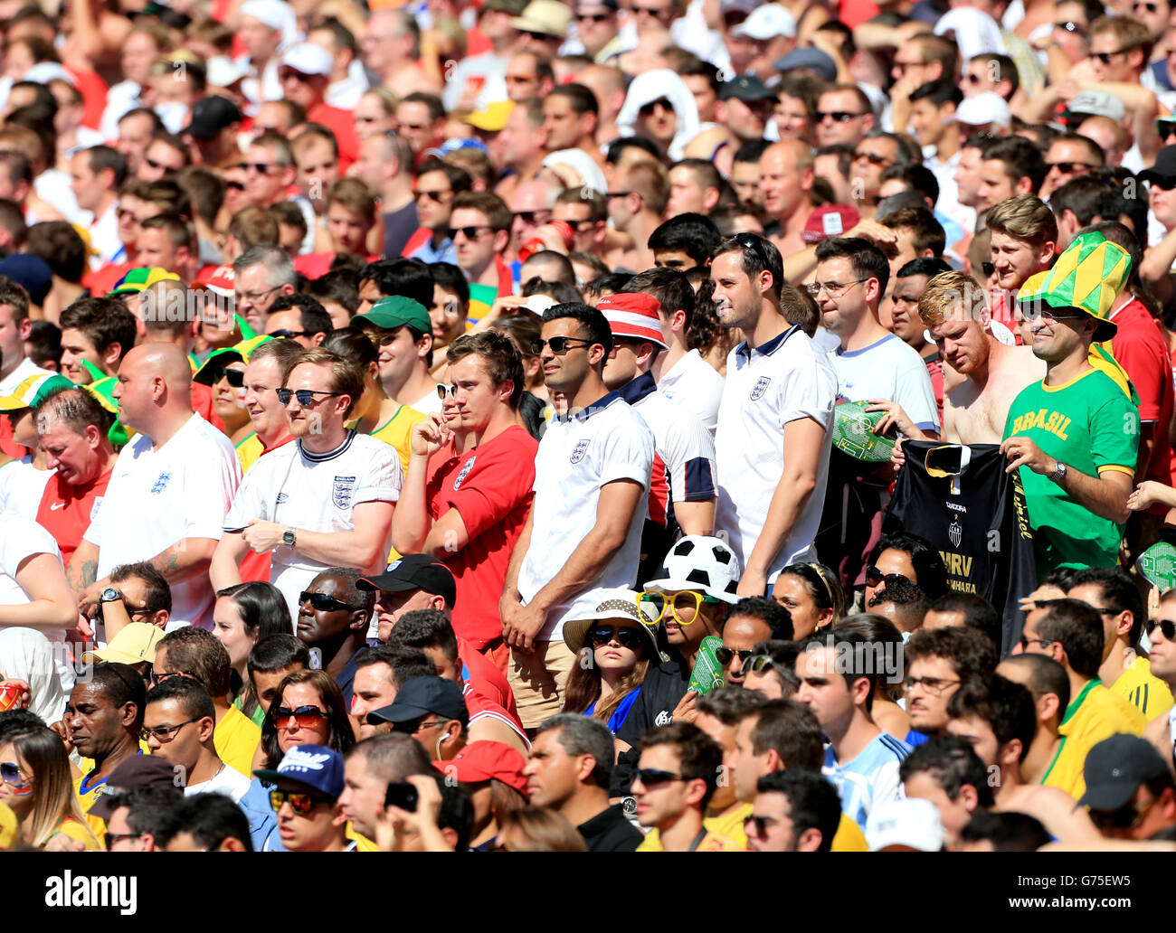 England fans in the stands during the FIFA World Cup, Group D match at the Estadio Mineirao, Belo Horizonte, Brazil. Stock Photo