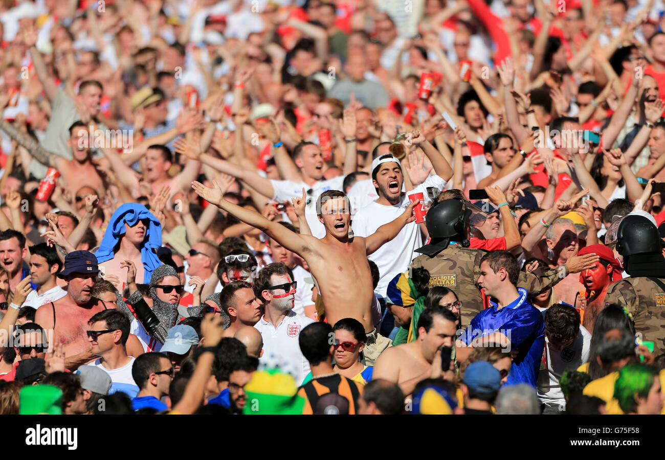 England fans in the stands during the FIFA World Cup, Group D match at the Estadio Mineirao, Belo Horizonte, Brazil. Stock Photo
