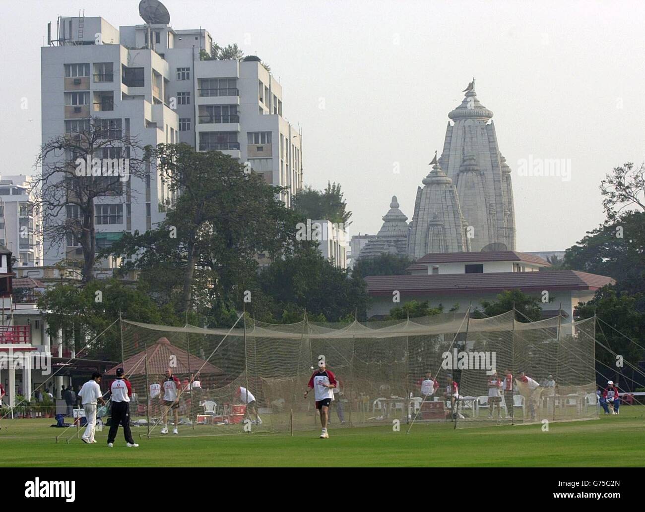 England practice in the nets at the Kolkata Cricket and Football Club