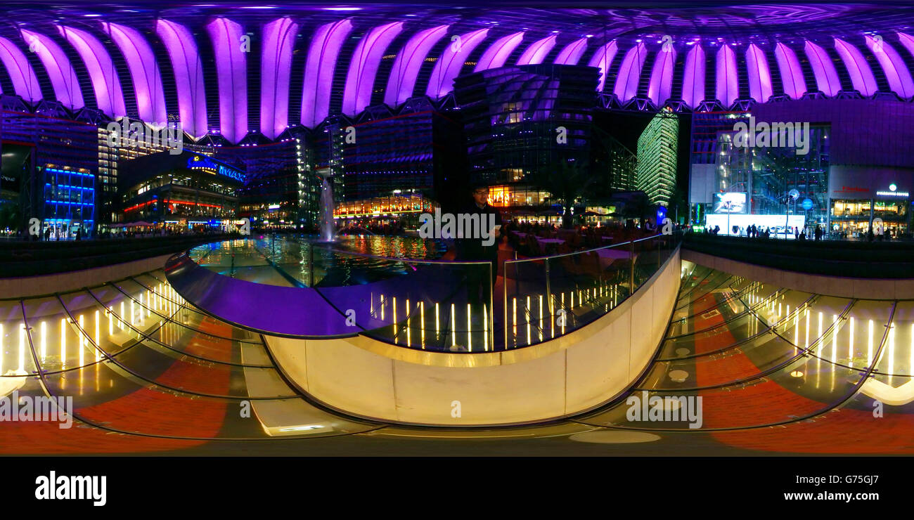 360 x 180 grad Panorama: Sony Center, Potsdamer Platz, Berlin. Stock Photo