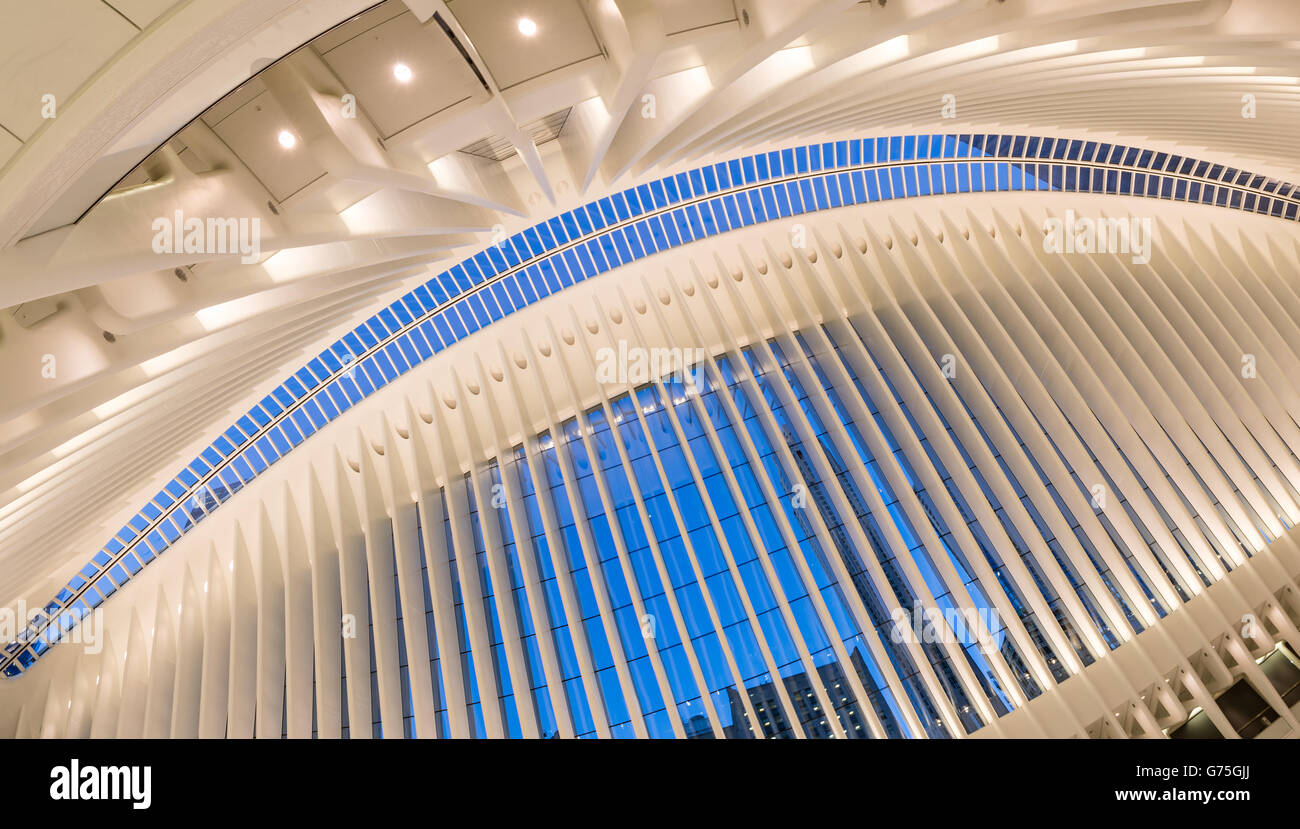 Interior view of the Oculus, World Trade Center Path Station, Manhattan Financial District, New York City Stock Photo