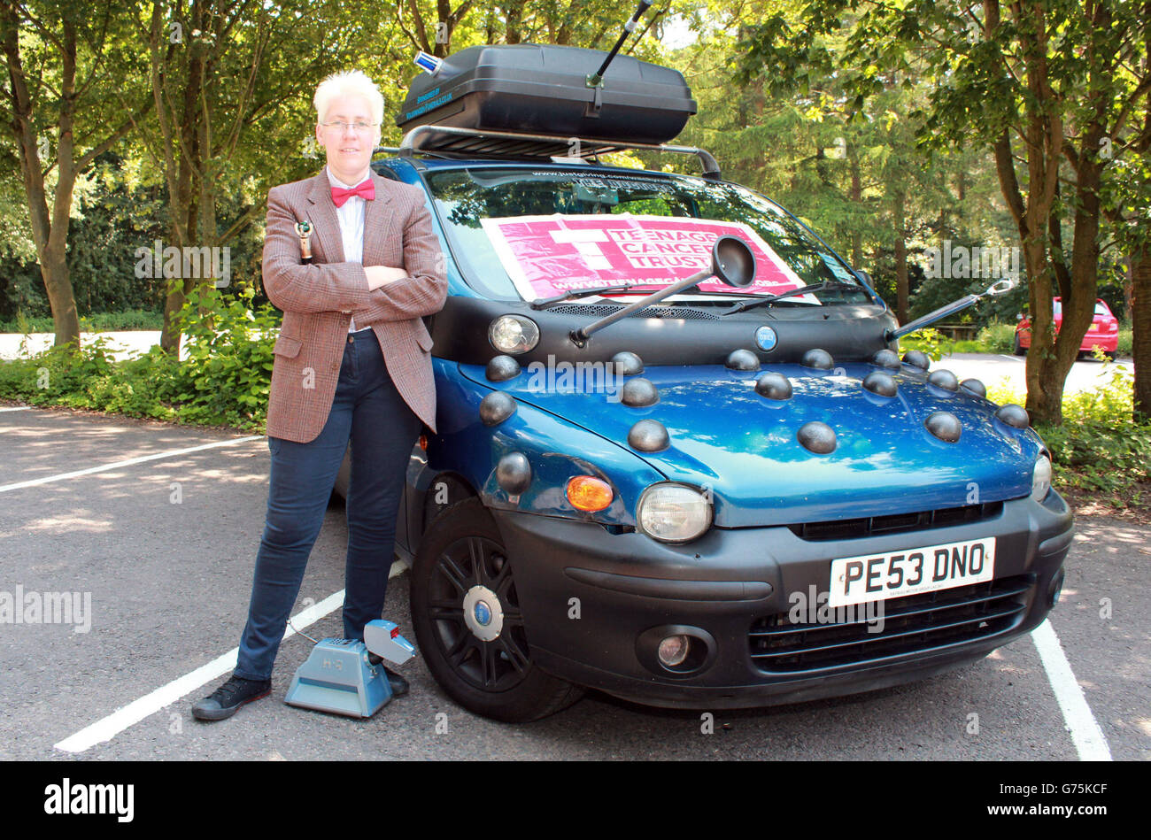 Clare Brookes, dressed as Doctor Who, is part of a team tackling the Wacky Rally across Europe in their specially modified Dalek car, raising money for the Teenage Cancer Trust. Stock Photo