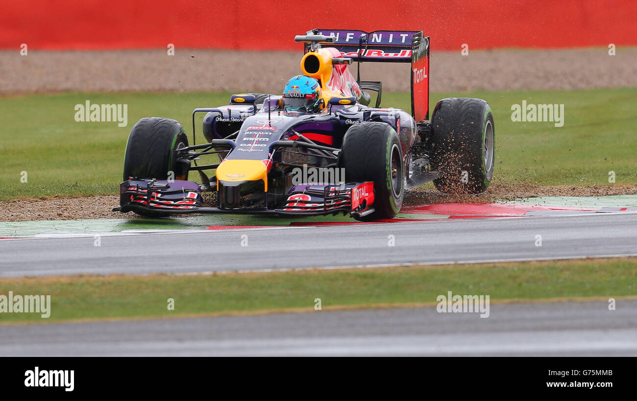 Red Bull Racing's Sebastian Vettel makes his way back onto the track ...