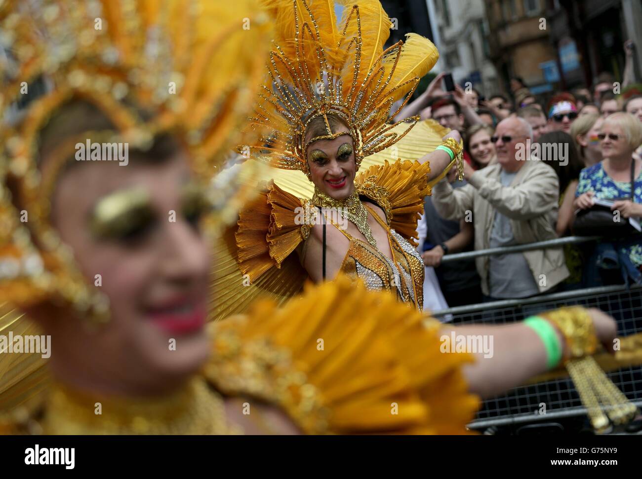 Drag queens performing in the pride in london parade hires stock