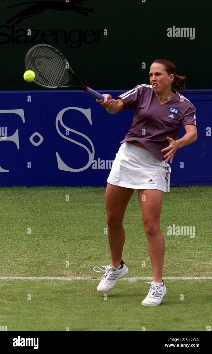 Lucie Ahl of Great Britain in action during her 2nd round match with Jelena Dokic of Yugoslavia at the DFS Classic at the Priory Club, Edgbaston, Birmingham. Stock Photo