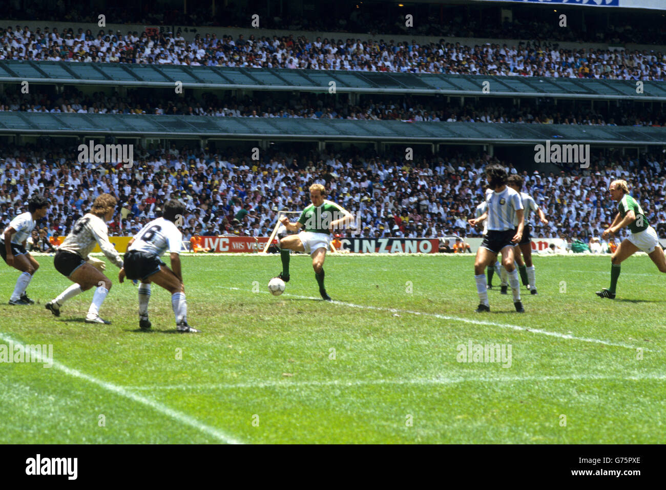 Soccer - 1986 FIFA World Cup - Final - Argentina v West Germany - Azteca Stadium, Mexico. Karl-Heinz Rummenigge scores for West Germany. Stock Photo