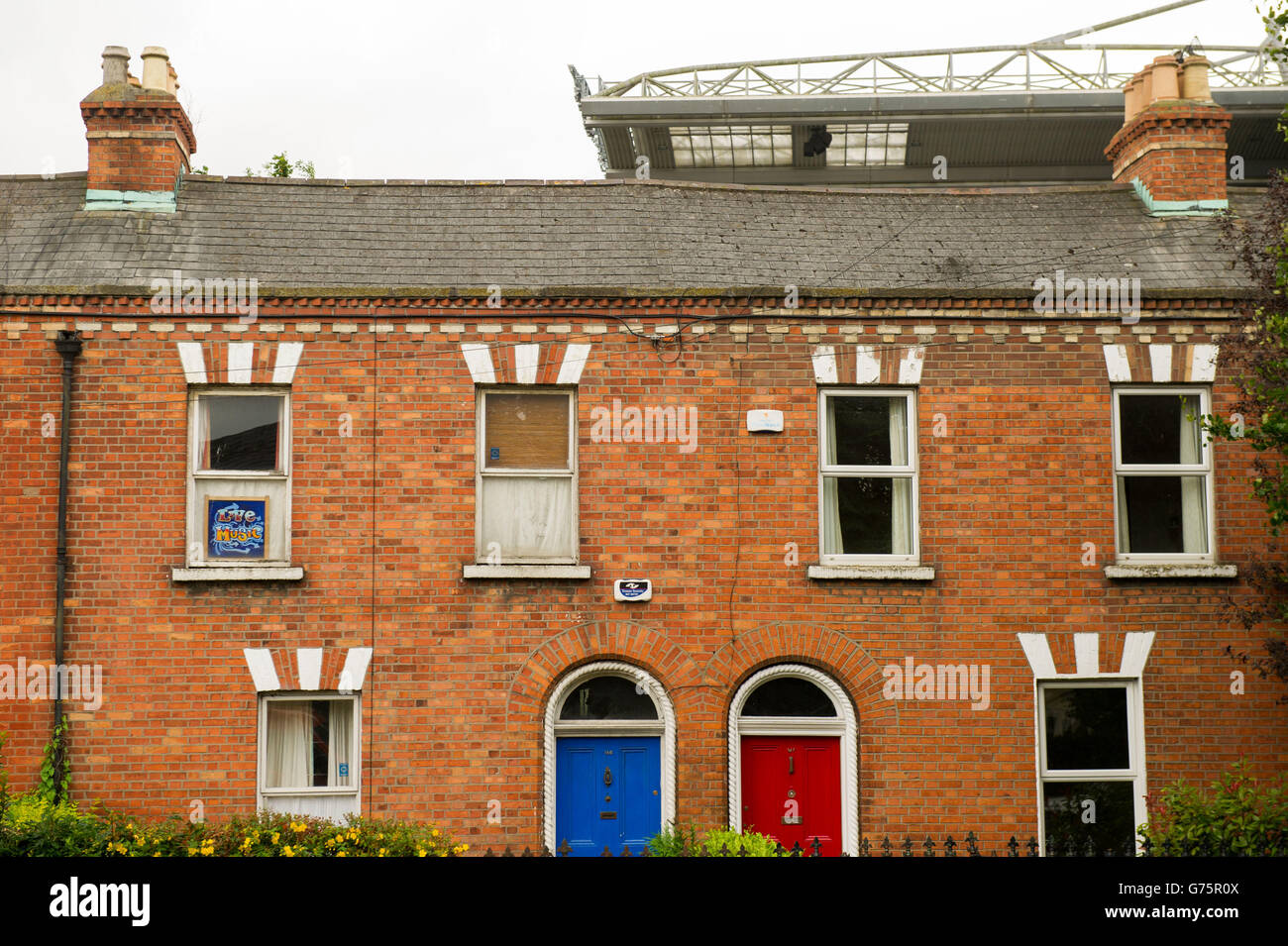Croke Park stadium is seen behind houses along Jones' Road, Dublin