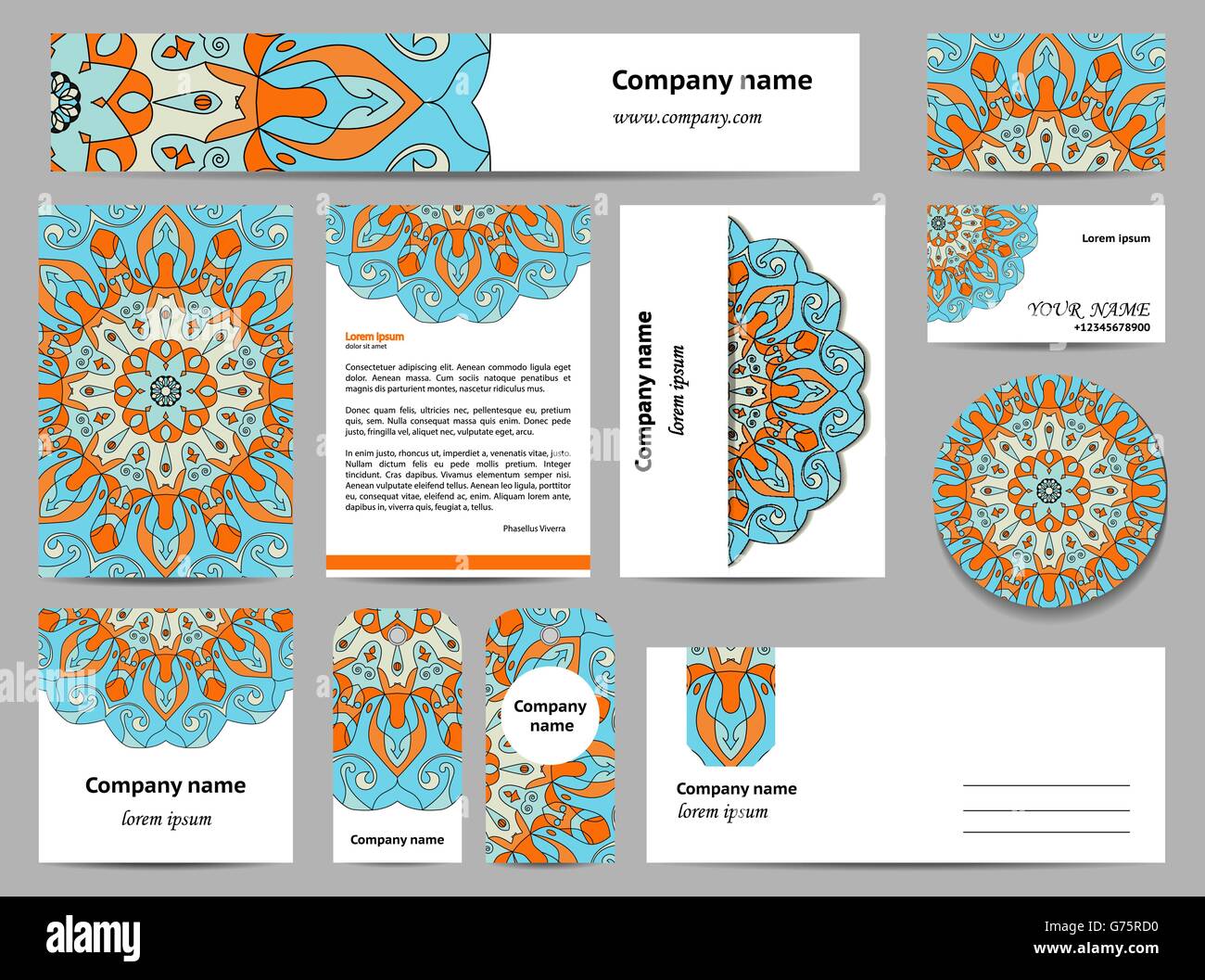 Stationery template design with green mandalas Stock Vector Image & Art