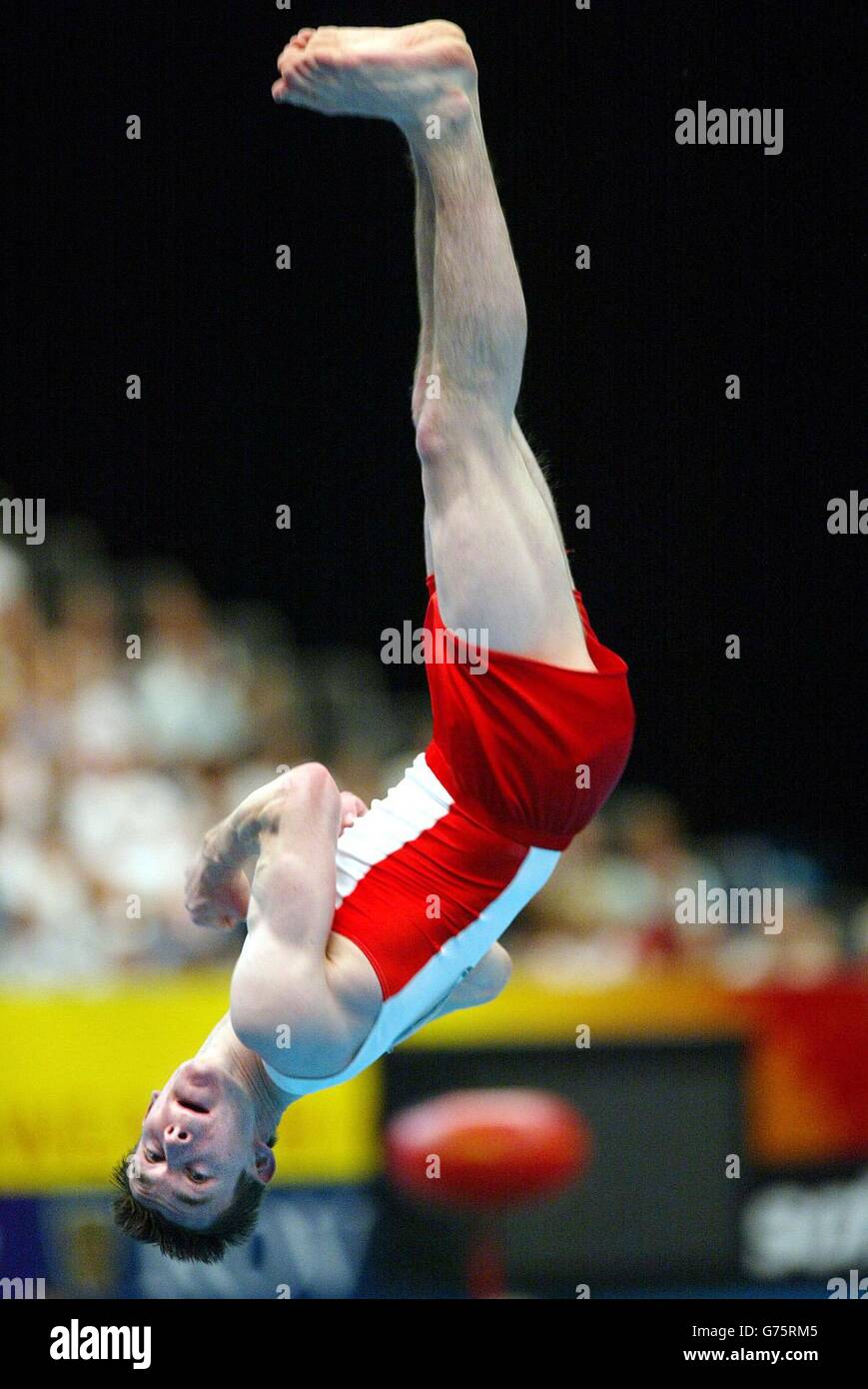 Wales's Jason Tucker performs in the men's apparatus final at the Commonwealth Games in Mancheste. Stock Photo