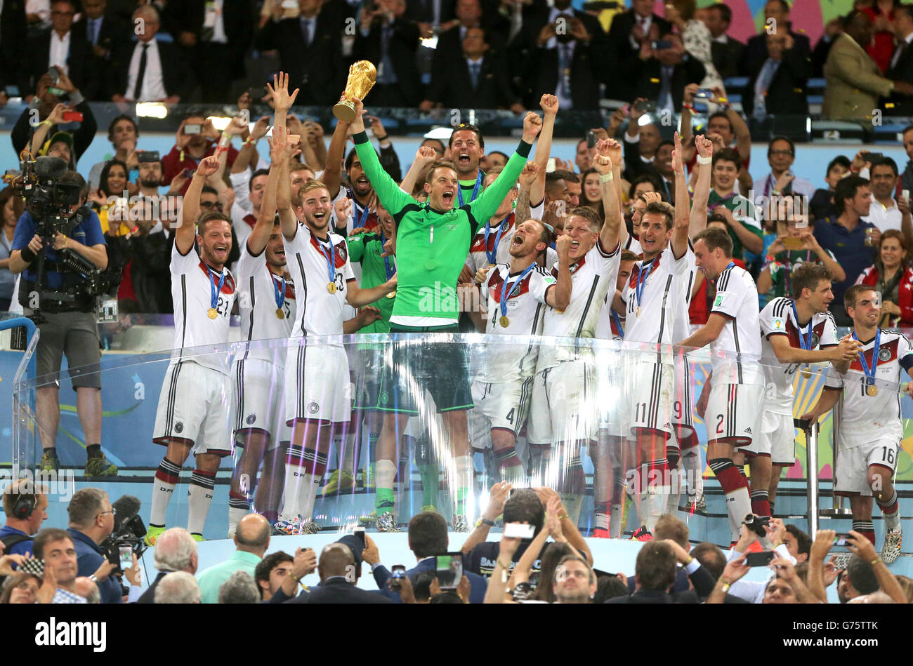 Soccer - FIFA World Cup 2014 - Final - Germany v Argentina - Estadio do Maracana. Germany goalkeeper Manuel Neuer lifts the FIFA World Cup 2014 Trophy Stock Photo