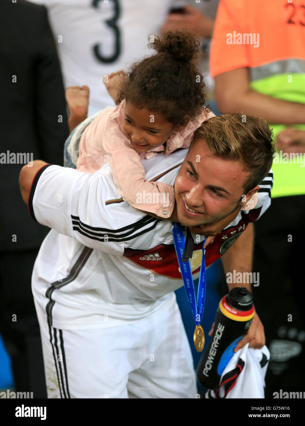 Soccer - FIFA World Cup 2014 - Final - Germany v Argentina - Estadio do Maracana. Germany's Mario Gotze celebrates on the pitch after lifting the FIFA World Cup 2014 Trophy Stock Photo