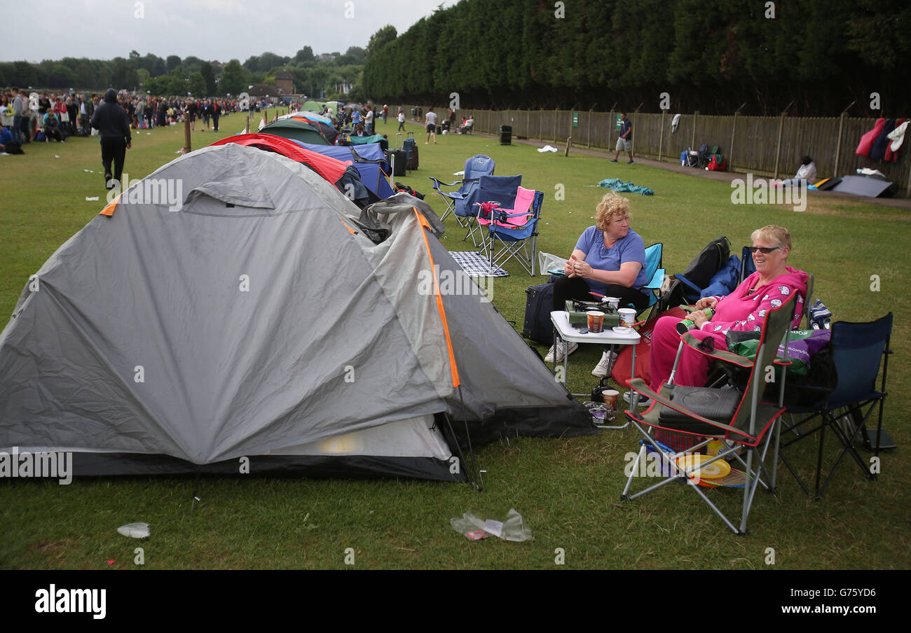 Sally Ware (behind) and Pam Goodwin from Portsmouth who have camped ...