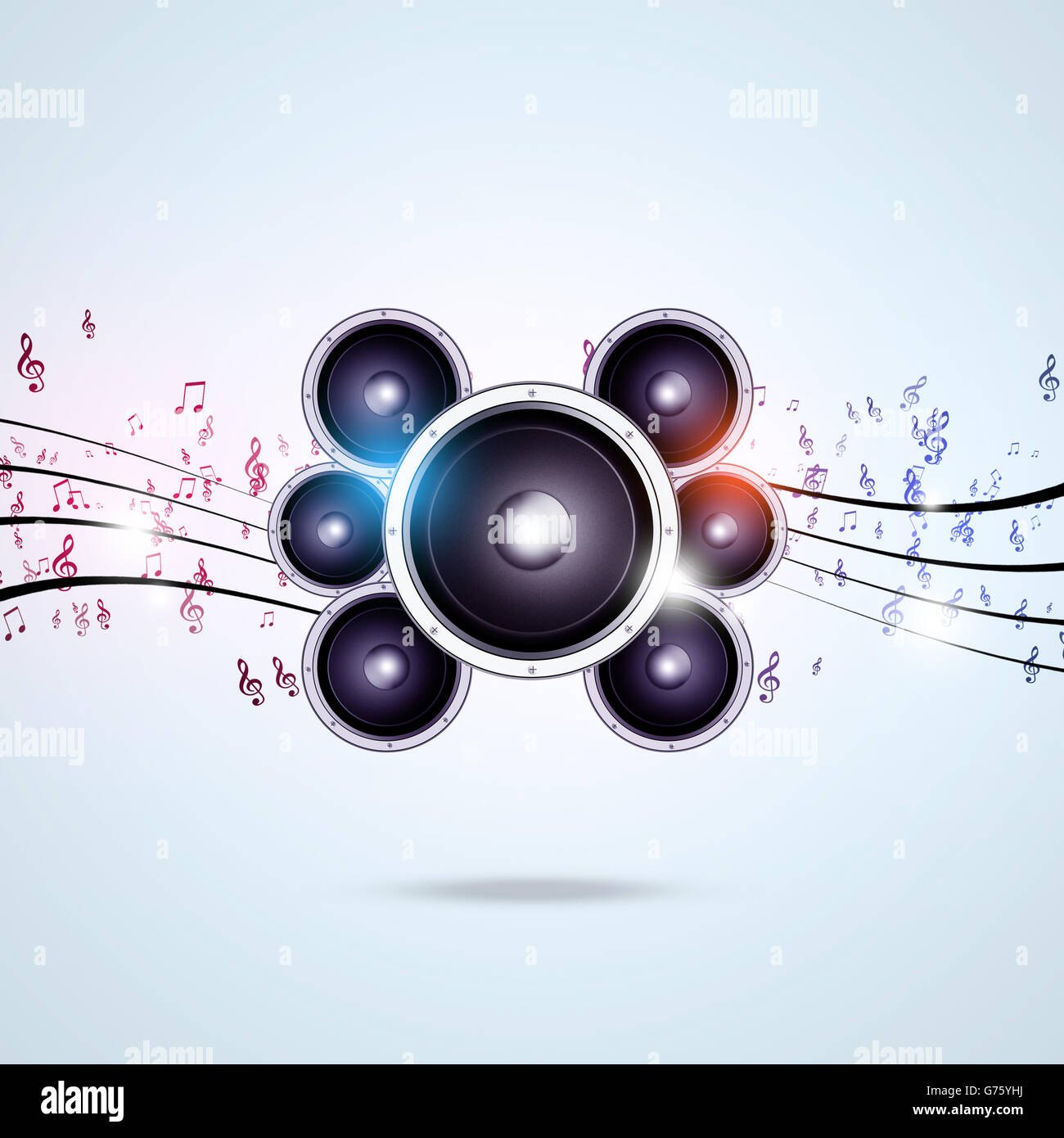 abstract funky background with music notes sound speakers Stock Photo