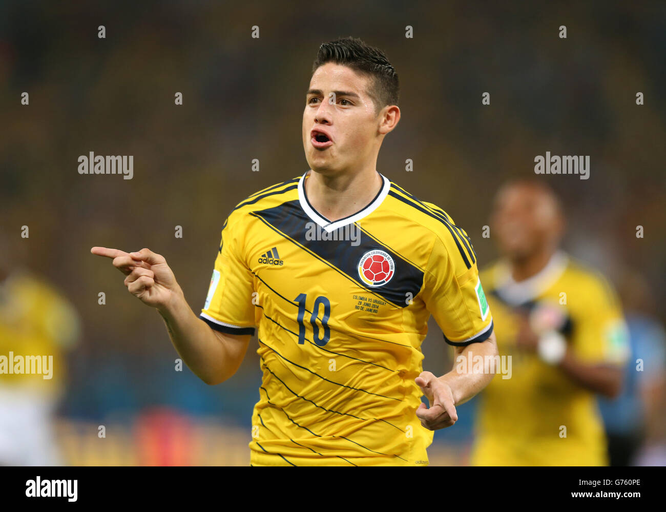 Soccer - FIFA World Cup 2014 - Round of 16 - Colombia v Uruguay - Estadio do Maracana. Colombia's James Rodriguez celebrates scoring their first goal Stock Photo