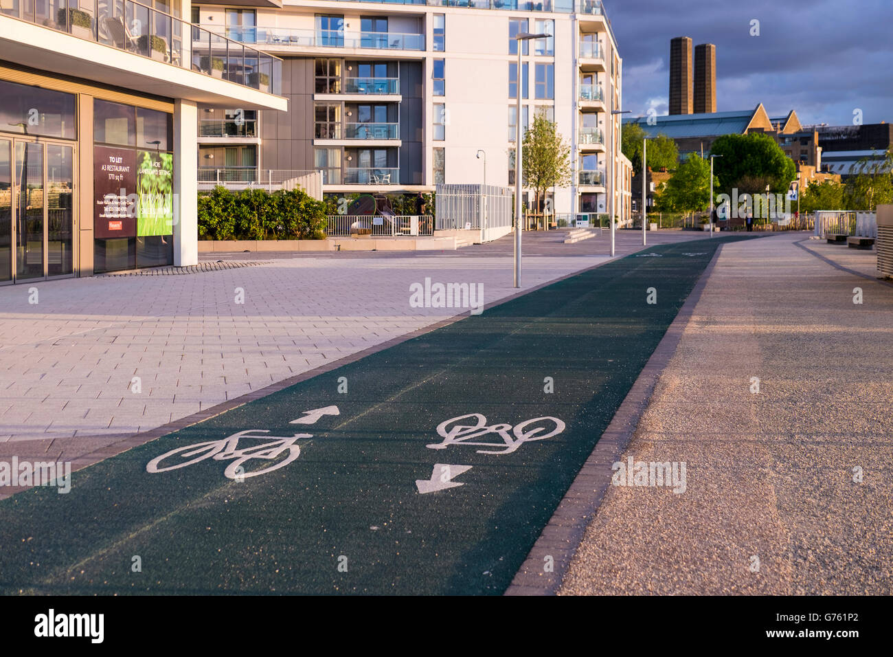 London Greenwich Thames Path Riverside Cycle Route In Front Of