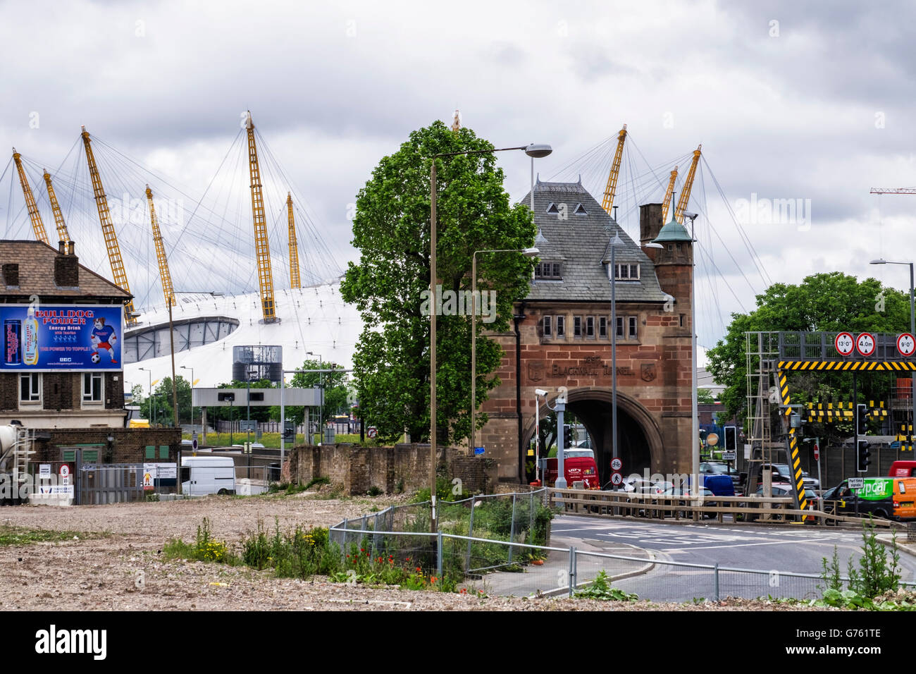 Entrance to the Blackwall Tunnel in North Greenwich London. Tunnel runs under Thames river